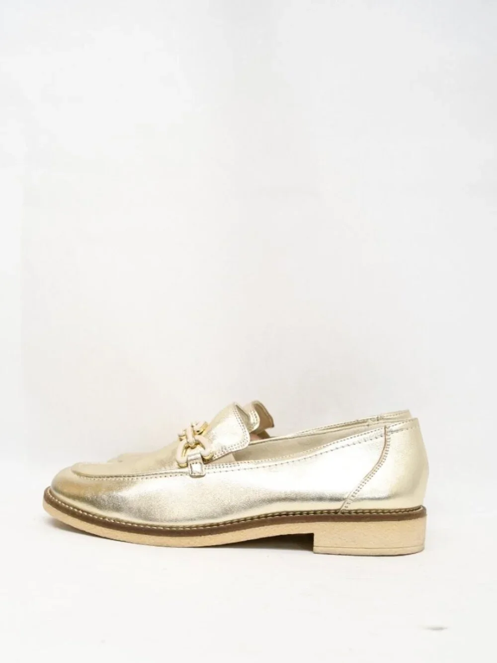 $500 PAUL GREEN ADA LOAFER SLIP ON LEATHER PLATINO GOLD VAMP HARDWARE 8 (TF14)